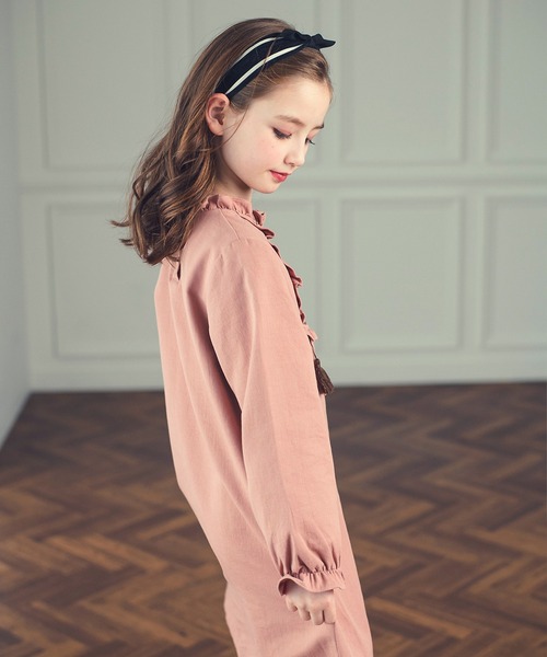 タッセル＆フリルサーモンピンクワンピース（ワンピース）｜DRESCCO