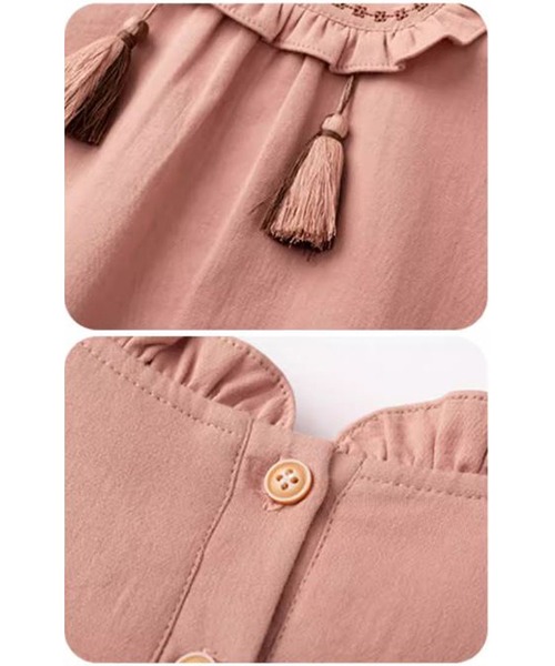 美品　DRESCCO サーモンピンクドレス　130 タッセル＆フリルサーモンピンクワンピース（ワンピース