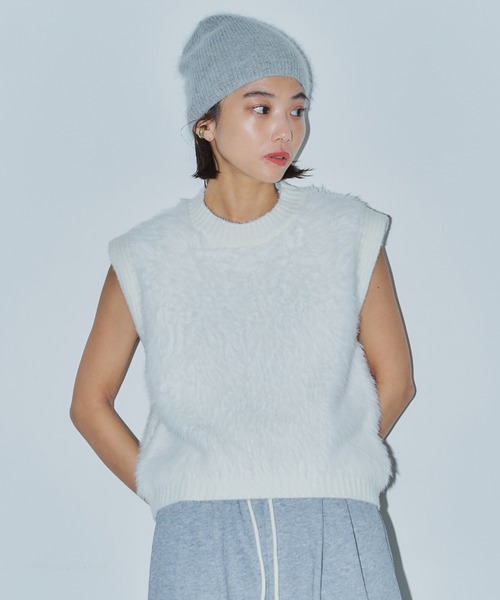 LIENCOEUR（リアンクール）の「シャギーニットベスト（ベスト・レディース・チャコールグレー/ベージュ/カーキ/ブラック/ホワイト・FREE）」の9枚目の写真