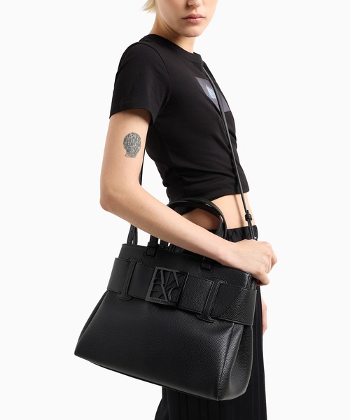 ARMANI EXCHANGE(アルマーニエクスチェンジ)の「【A|X アルマーニ エクスチェンジ】BOXロゴバックル ハンドバッグ(ハンドバッグ・レディース・ベージュ/ブラック・FREE)」の1枚目の写真