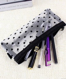 TONE SELECT GOODS(トーンセレクトグッズ)のLiaa/メッシュ ドット柄 ハート柄 ペンケース ポーチ A18524(ペン類)