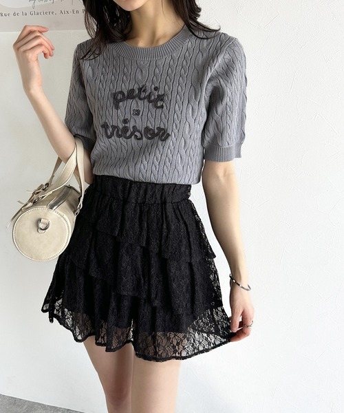 mily bilet（ミウィビレット）の「【mily bilet】夏 のマストハブ！ふんわりフリルが大人可愛い。レース使い3段ティアードスカパン（ミニ）（スカート・レディース・ブラック/ホワイト・X-LARGE/SMALL/MEDIUM/LARGE）」の9枚目の写真
