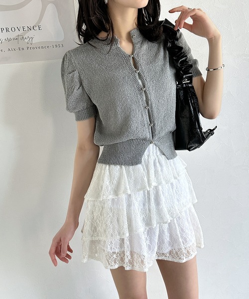 mily bilet（ミウィビレット）の「【mily bilet】夏 のマストハブ！ふんわりフリルが大人可愛い。レース使い3段ティアードスカパン（ミニ）（スカート・レディース・ブラック/ホワイト・X-LARGE/SMALL/MEDIUM/LARGE）」の6枚目の写真