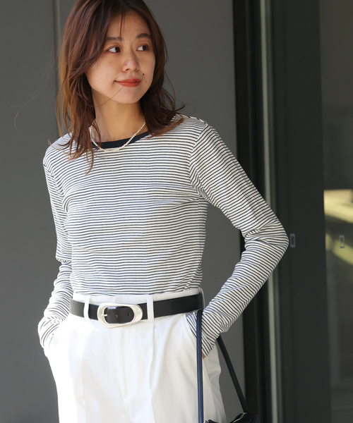 MILLER（ミラー）の「別注【MILLER/ミラー】C/N L/S：カットソー（Tシャツ/カットソー・レディース・ブラックミックス/ボルドー/ホワイト×ホワイト/ブルー・FREE）」の2枚目の写真