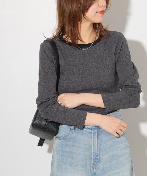 MILLER（ミラー）の「別注【MILLER/ミラー】C/N L/S：カットソー（Tシャツ/カットソー・レディース・ブラックミックス/ボルドー/ホワイト×ホワイト/ブルー・FREE）」の3枚目の写真