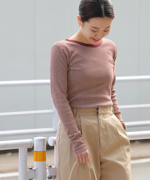 MILLER（ミラー）の「別注【MILLER/ミラー】C/N L/S：カットソー（Tシャツ/カットソー・レディース・ブラックミックス/ボルドー/ホワイト×ホワイト/ブルー・FREE）」の17枚目の写真