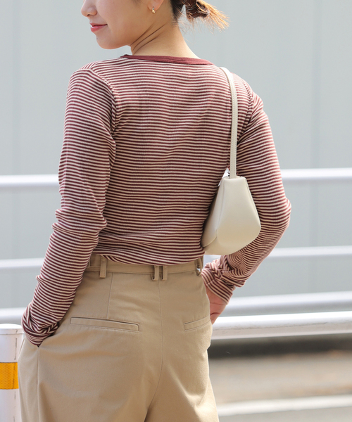 MILLER（ミラー）の「別注【MILLER/ミラー】C/N L/S：カットソー（Tシャツ/カットソー・レディース・ブラックミックス/ボルドー/ホワイト×ホワイト/ブルー・FREE）」の15枚目の写真