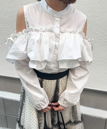 オープンショルダーフリルブラウス
