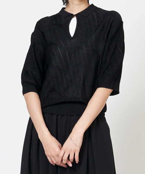 THE SHINZONE(ザ シンゾーン)の「BRIGHT LACE KNIT POLO ブライト レース ニット ポロシャツ(その他トップス・レディース・ピンク/イエロー/ブラック・FREE)」の2枚目の写真