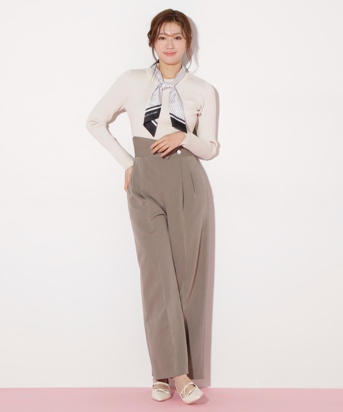 JILL by JILL STUART（ジルバイジルスチュアート）の「◇幾何チェック柄スカーフ付きリブニット（ニット/セーター・レディース・ピンク/ホワイト系その他/ネイビー・FREE）」の12枚目の写真