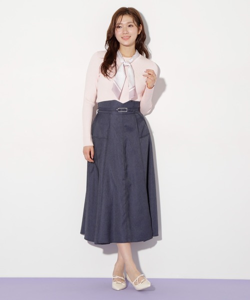 JILL by JILL STUART（ジルバイジルスチュアート）の「◇幾何チェック柄スカーフ付きリブニット（ニット/セーター・レディース・ピンク/ホワイト系その他/ネイビー・FREE）」の19枚目の写真