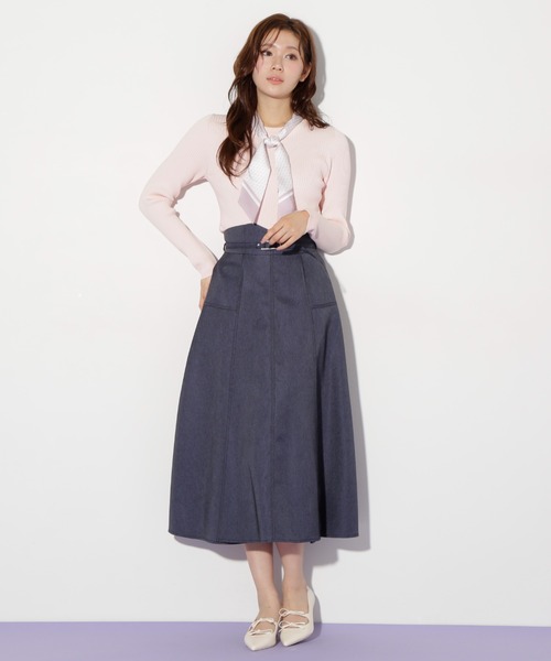 JILL by JILL STUART（ジルバイジルスチュアート）の「◇幾何チェック柄スカーフ付きリブニット（ニット/セーター・レディース・ピンク/ホワイト系その他/ネイビー・FREE）」の20枚目の写真