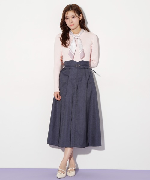 JILL by JILL STUART（ジルバイジルスチュアート）の「◇幾何チェック柄スカーフ付きリブニット（ニット/セーター・レディース・ピンク/ホワイト系その他/ネイビー・FREE）」の21枚目の写真