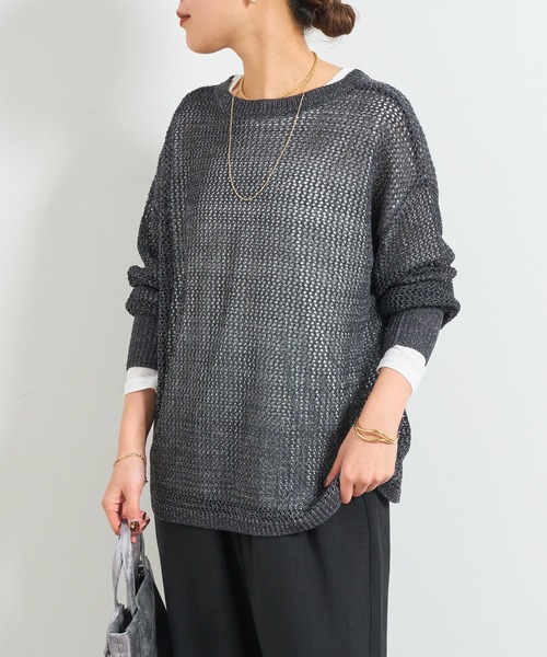 un dix cors（アンディコール）の「前後2WAYメッシュラメロゴニット（ニット/セーター・レディース・アイボリー/イエロー系その他/チャコールグレー・FREE）」の2枚目の写真