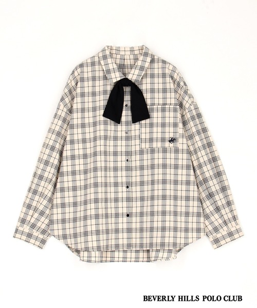【BEVERLY HILLS POLO CLUB】ボウタイ付きビッグシャツ BEVERLY HILLS POLO CLUB】ボウタイ付きビッグシャツ｜長袖