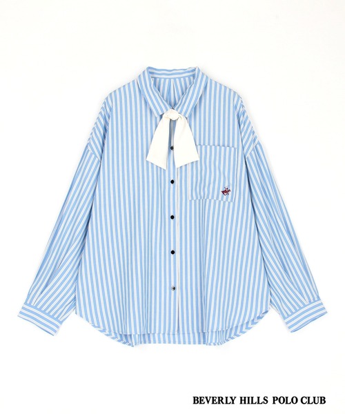 BEVERLY HILLS POLO CLUB（ビバリーヒルズポロクラブ）の「【BEVERLY HILLS POLO CLUB】ボウタイ付きビッグシャツ（シャツ/ブラウス・レディース・ブルー/オフホワイト/ベージュ・MEDIUM）」の19枚目の写真