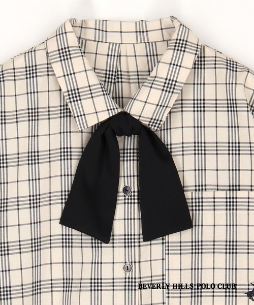 BEVERLY HILLS POLO CLUB（ビバリーヒルズポロクラブ）の「【BEVERLY HILLS POLO CLUB】ボウタイ付きビッグシャツ（シャツ/ブラウス・レディース・ブルー/オフホワイト/ベージュ・MEDIUM）」の22枚目の写真