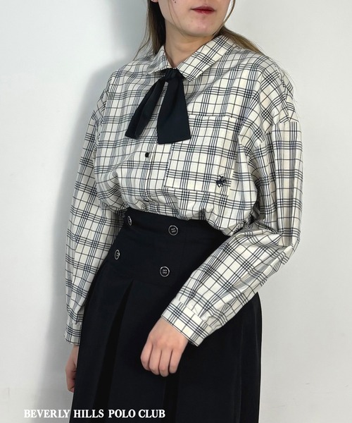 BEVERLY HILLS POLO CLUB（ビバリーヒルズポロクラブ）の「【BEVERLY HILLS POLO CLUB】ボウタイ付きビッグシャツ（シャツ/ブラウス・レディース・ブルー/オフホワイト/ベージュ・MEDIUM）」の10枚目の写真