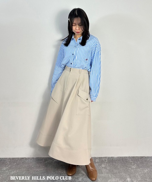 BEVERLY HILLS POLO CLUB（ビバリーヒルズポロクラブ）の「【BEVERLY HILLS POLO CLUB】ボウタイ付きビッグシャツ（シャツ/ブラウス・レディース・ブルー/オフホワイト/ベージュ・MEDIUM）」の4枚目の写真