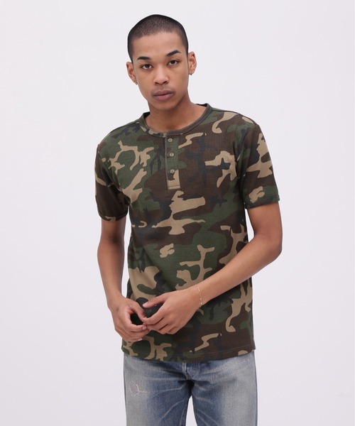 WEB限定》DAILY RIB SHORT SLEEVE HENLEY NECK T-SHIRT 'CAMOUFLAGE