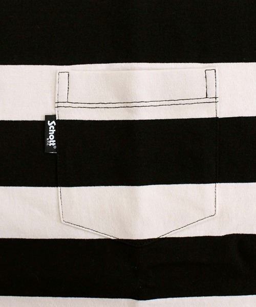 schott（ショット）の「WIDE BORDER POCKET T-SHIRT/ワイドボーダー ポケットTシャツ（Tシャツ/カットソー・メンズ・ブラック/グレー・M/L/XL/XXL）」の6枚目の写真