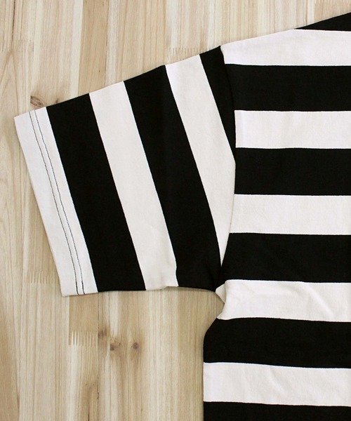 schott（ショット）の「WIDE BORDER POCKET T-SHIRT/ワイドボーダー ポケットTシャツ（Tシャツ/カットソー・メンズ・ブラック/グレー・M/L/XL/XXL）」の7枚目の写真