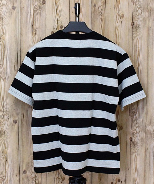 schott（ショット）の「WIDE BORDER POCKET T-SHIRT/ワイドボーダー ポケットTシャツ（Tシャツ/カットソー・メンズ・ブラック/グレー・M/L/XL/XXL）」の10枚目の写真