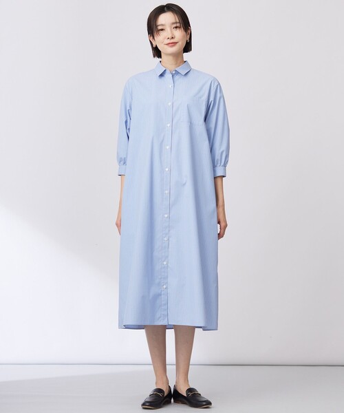 J.PRESS Ladies(J.プレス レディス)の「【洗える・接触冷感・UVケア】エステネージュ シャツ ワンピース(シャツワンピース・レディース・ブラック系/ブルー系1/ネイビー系1・XS)」の4枚目の写真