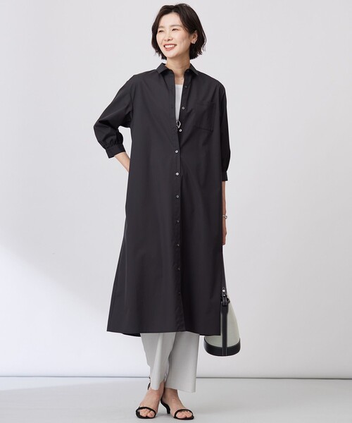 J.PRESS Ladies(J.プレス レディス)の「【洗える・接触冷感・UVケア】エステネージュ シャツ ワンピース(シャツワンピース・レディース・ブラック系/ブルー系1/ネイビー系1・XS)」の6枚目の写真