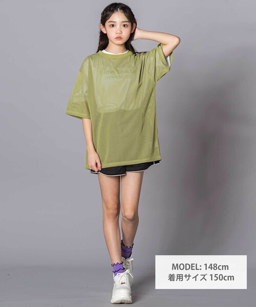 ZIDDY（ジディ）の「オーバーメッシュTシャツ＆半袖Tシャツセット(130~160cm)（セットアップ・キッズ・ホワイト/ブラック・140cm/150cm/130cm/FREE）」の3枚目の写真
