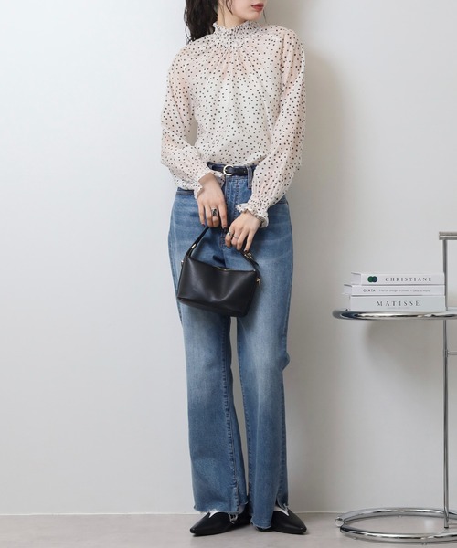 アンナニコラ Anna Nicola シアードットハイネック長袖ブラウス （オフホワイト） セール】Anna Nicola シアードットハイネック長袖ブラウス