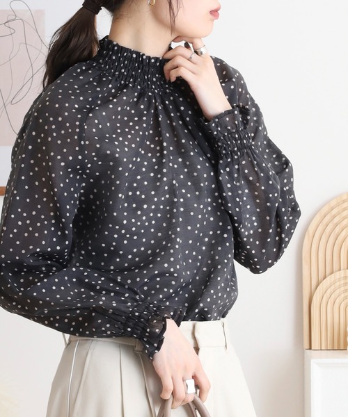 Anna Nicola(アンナニコラ)の「Anna Nicola シアードットハイネック長袖ブラウス(シャツ/ブラウス・レディース・ブラック/サックスブルー/オフホワイト/ベージュ・38)」の16枚目の写真