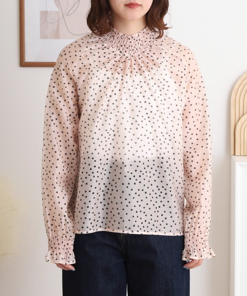 Anna Nicola(アンナニコラ)の「Anna Nicola シアードットハイネック長袖ブラウス(シャツ/ブラウス・レディース・ブラック/サックスブルー/オフホワイト/ベージュ・38)」の13枚目の写真