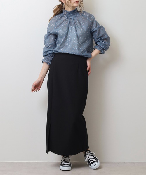 アンナニコラ Anna Nicola シアードットハイネック長袖ブラウス （オフホワイト） セール】Anna Nicola シアードットハイネック長袖ブラウス