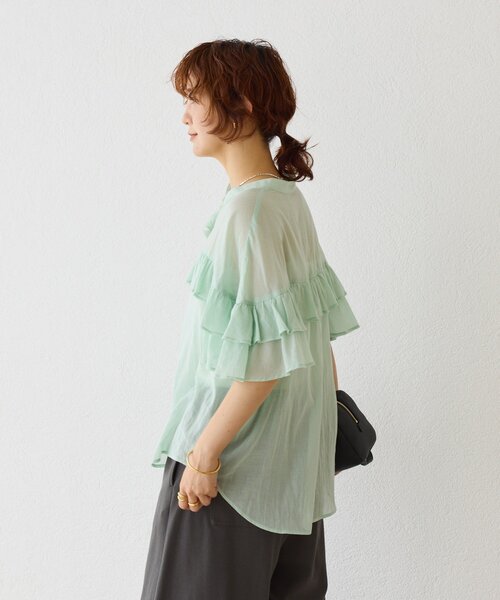 セール】【着映え/二の腕カバー】ティアードフリルブラウス（シャツ
