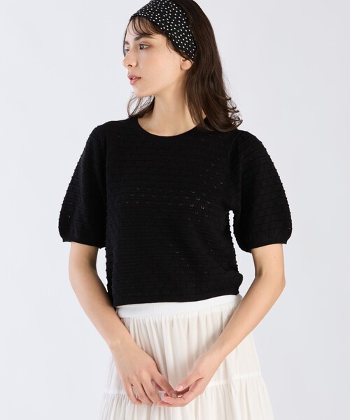 To b. by agnes b.（トゥービーバイアニエスベー）の「デイジーストライプニットプルオーバー（ニット/セーター・レディース・ブラック・FREE）」の3枚目の写真