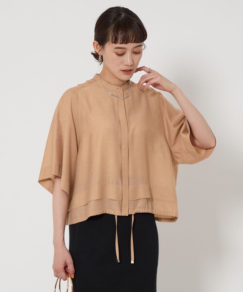 green label relaxingシアーバンドカラーショートスリーブ　美品 セール】シアー バンドカラー ショートスリーブ シャツ（シャツ