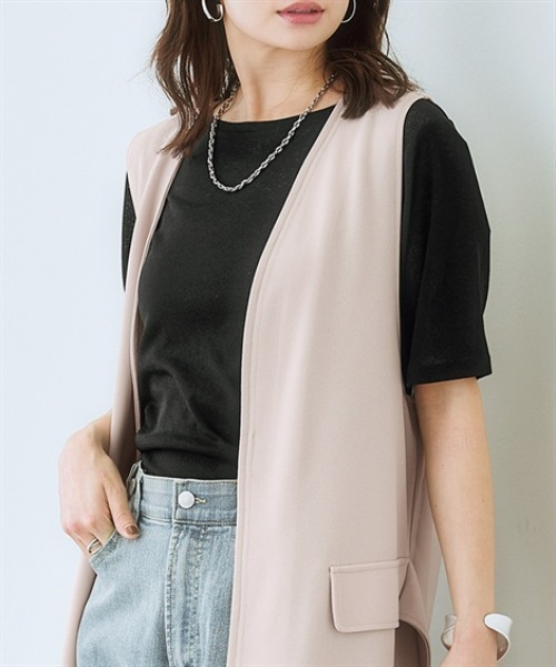 nissen(ニッセン)の「スラブシアー5分袖コンパクトTシャツ(Tシャツ/カットソー・レディース・モカ/ブラック/ライトベージュ/オフホワイト/ブルー・LL/3L/S/M/L)」の1枚目の写真