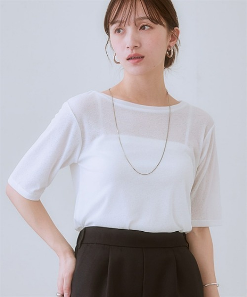 nissen(ニッセン)の「スラブシアー5分袖コンパクトTシャツ(Tシャツ/カットソー・レディース・モカ/ブラック/ライトベージュ/オフホワイト/ブルー・LL/3L/S/M/L)」の10枚目の写真