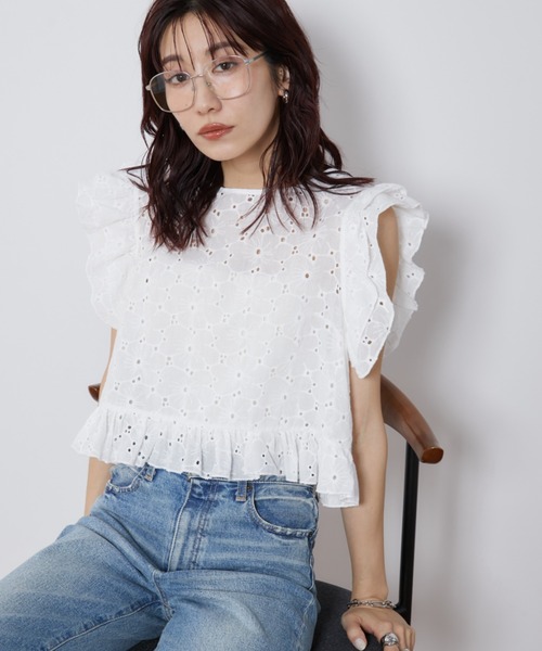 Auntie Rosa Holiday(アンティローザホリデー)の「レースノースリブラウス(シャツ/ブラウス・レディース・ホワイト/ブラウン・FREE)」の5枚目の写真