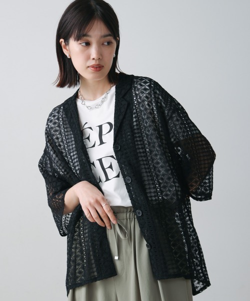 Bou Jeloud（ブージュルード）の「幾何学柄レース半袖シャツ（シャツ/ブラウス・レディース・ブラック/オフホワイト・38）」の2枚目の写真