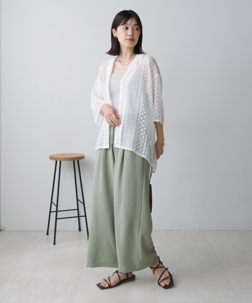 Bou Jeloud - レースとプリーツシフォンの半袖トップス グレー Bou Jeloud - レースとプリーツシフォンの半袖トップス グレーの