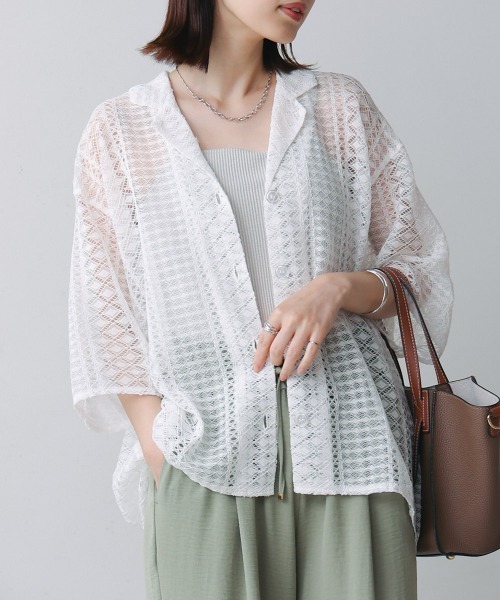 Bou Jeloud（ブージュルード）の「幾何学柄レース半袖シャツ（シャツ/ブラウス・レディース・ブラック/オフホワイト・38）」の3枚目の写真