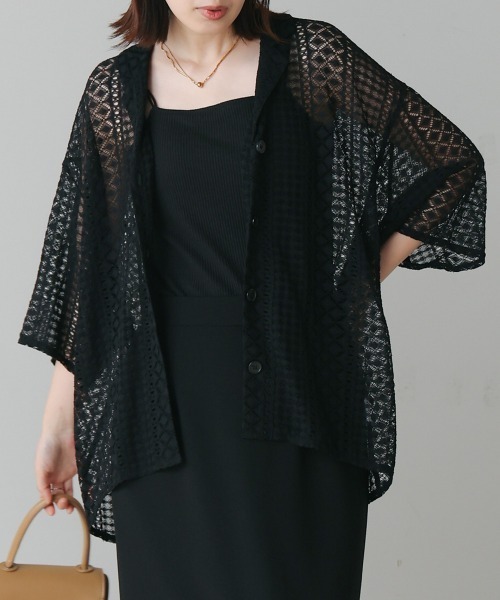 Bou Jeloud（ブージュルード）の「幾何学柄レース半袖シャツ（シャツ/ブラウス・レディース・ブラック/オフホワイト・38）」の4枚目の写真