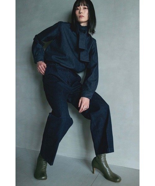 新品タグ付✨ ボニーウーブン デニムボウタイブラウス 完売品 セール】BONNY WOVEN/ボニーウーブン TUCK PANTS デニムパンツ 秋服 冬