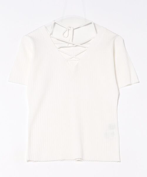 PAGEBOY（ページボーイ）の「2WAYレースアップニット (半袖)（ニット/セーター・レディース・コーラル/オフホワイト/ブラック/ネイビー・FREE）」の9枚目の写真