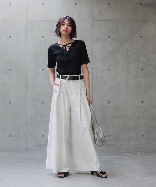 PAGEBOY（ページボーイ）の「2WAYレースアップニット (半袖)（ニット/セーター・レディース・コーラル/オフホワイト/ブラック/ネイビー・FREE）」の12枚目の写真