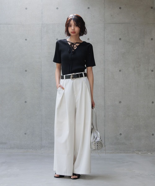 PAGEBOY（ページボーイ）の「2WAYレースアップニット (半袖)（ニット/セーター・レディース・コーラル/オフホワイト/ブラック/ネイビー・FREE）」の14枚目の写真