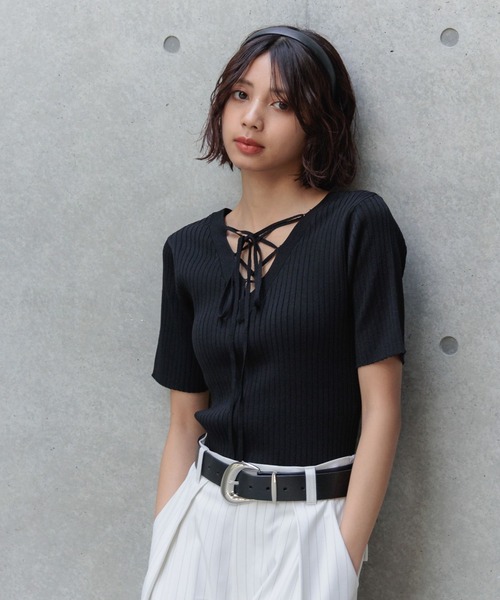bibiy. ニット トップス 半袖 ブラック TOPS｜Bibiy.