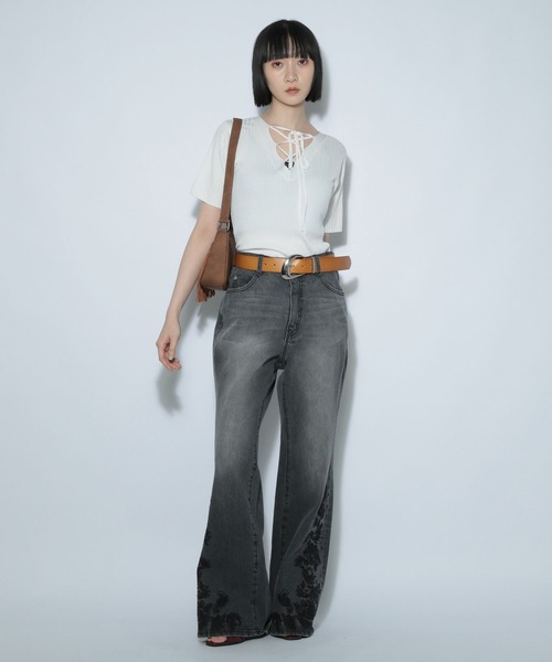 PAGEBOY（ページボーイ）の「2WAYレースアップニット (半袖)（ニット/セーター・レディース・コーラル/オフホワイト/ブラック/ネイビー・FREE）」の19枚目の写真